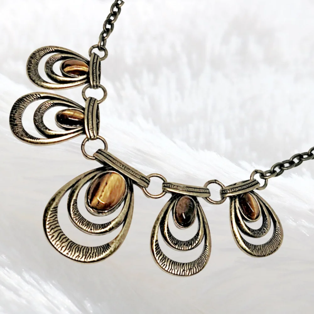Lia Sophia - Gold Tone Necklace with Tiger Eye Gemstones